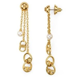 NEW Tory Burch 16K Gold Multi Logo Drop Earrings